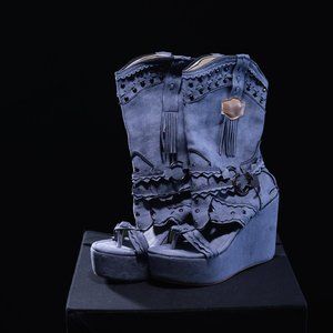 Size 7, Light Blue Suede Cowgirl Boot Style Sandals